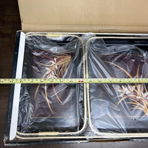 VINTAGE SHADDY ORCHID 3 PCS LACQUERED TRAYS SET OF 3 JAPAN ORIGINAL BOX NEW - Picture 6 of 7